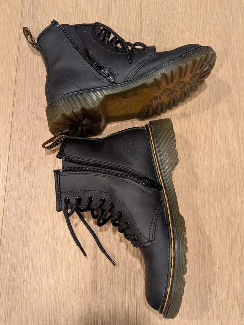 Dr. Martens Girl's Black Floral Lace-Up Combat Boots